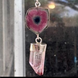 8.35 carAts genuine watermelon tourmaline/ pink tourmaline stick pendant